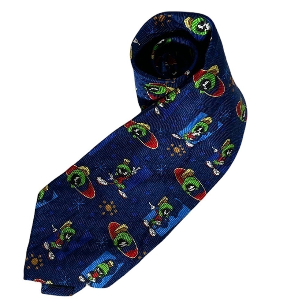 Vintage Classic Looney Tunes Silk Tie. Features Marvin The Martian - Picture 2 of 9
